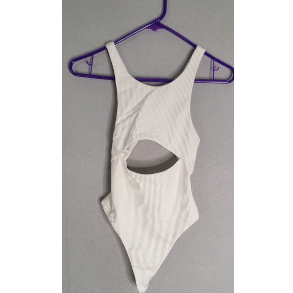 For Love & Lemons One Piece Bodysuit XS Cream Ribbed Cutout Women
